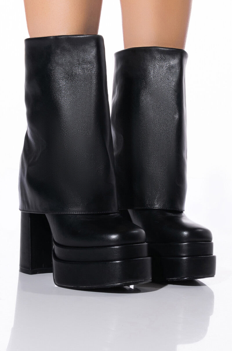 Front View Azalea Wang Baby Fold Over Chunky Boot In Black