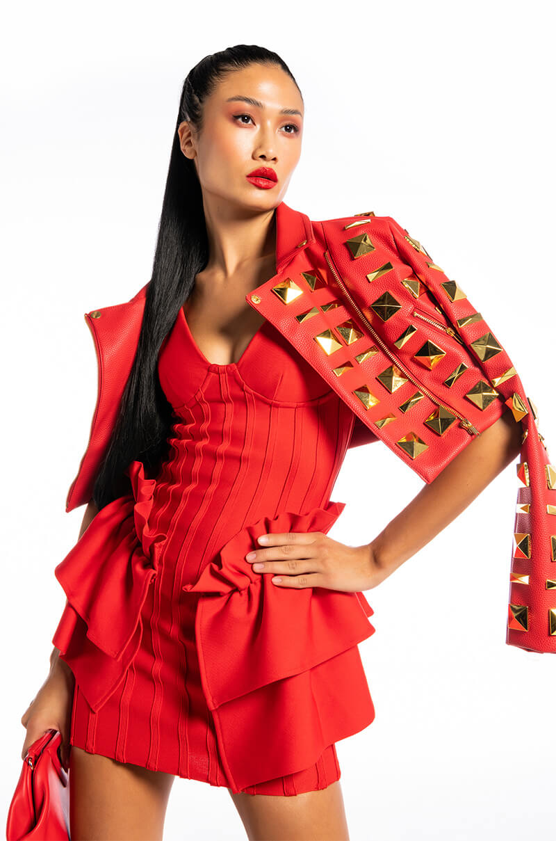 Side View Azalea Wang Backstage Moto Jacket With Oversized Square Studs view 2