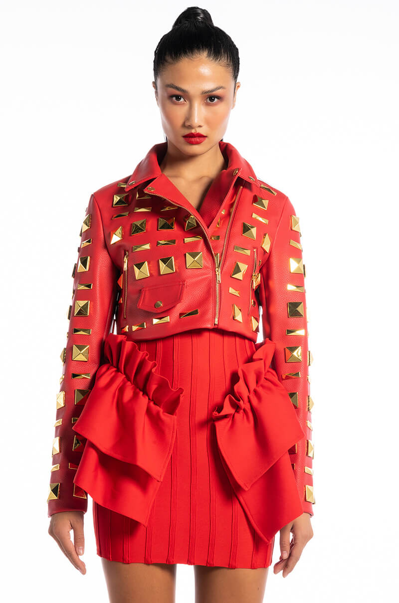 Full View Azalea Wang Backstage Moto Jacket With Oversized Square Studs view 5