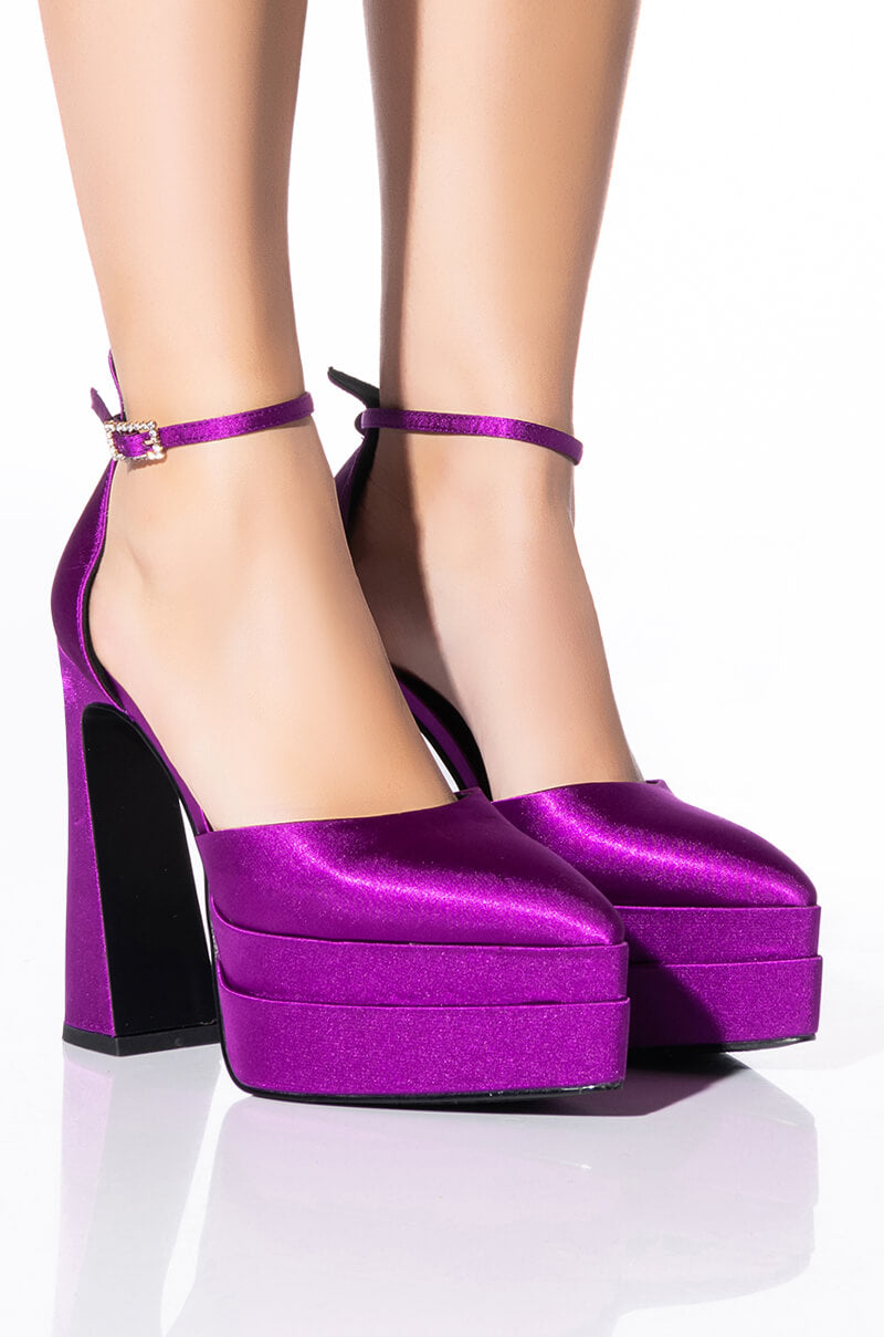 Front View Azalea Wang Baddest Of Them All Chunky Pump In Purple