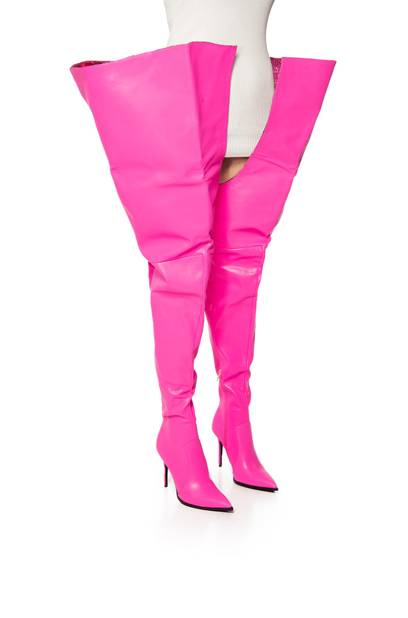 AZALEA WANG BAIZE THIGH HIGH PINK BOOT view 0