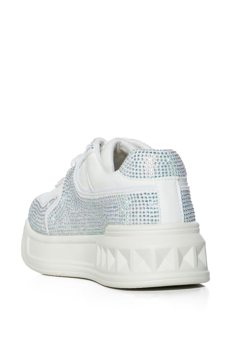 Detail View Azalea Wang Ball Game Silver Rhinestone Sneaker