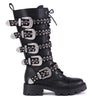 Side View Azalea Wang Ballade Black Embellished Rhinestone Buckle Boot