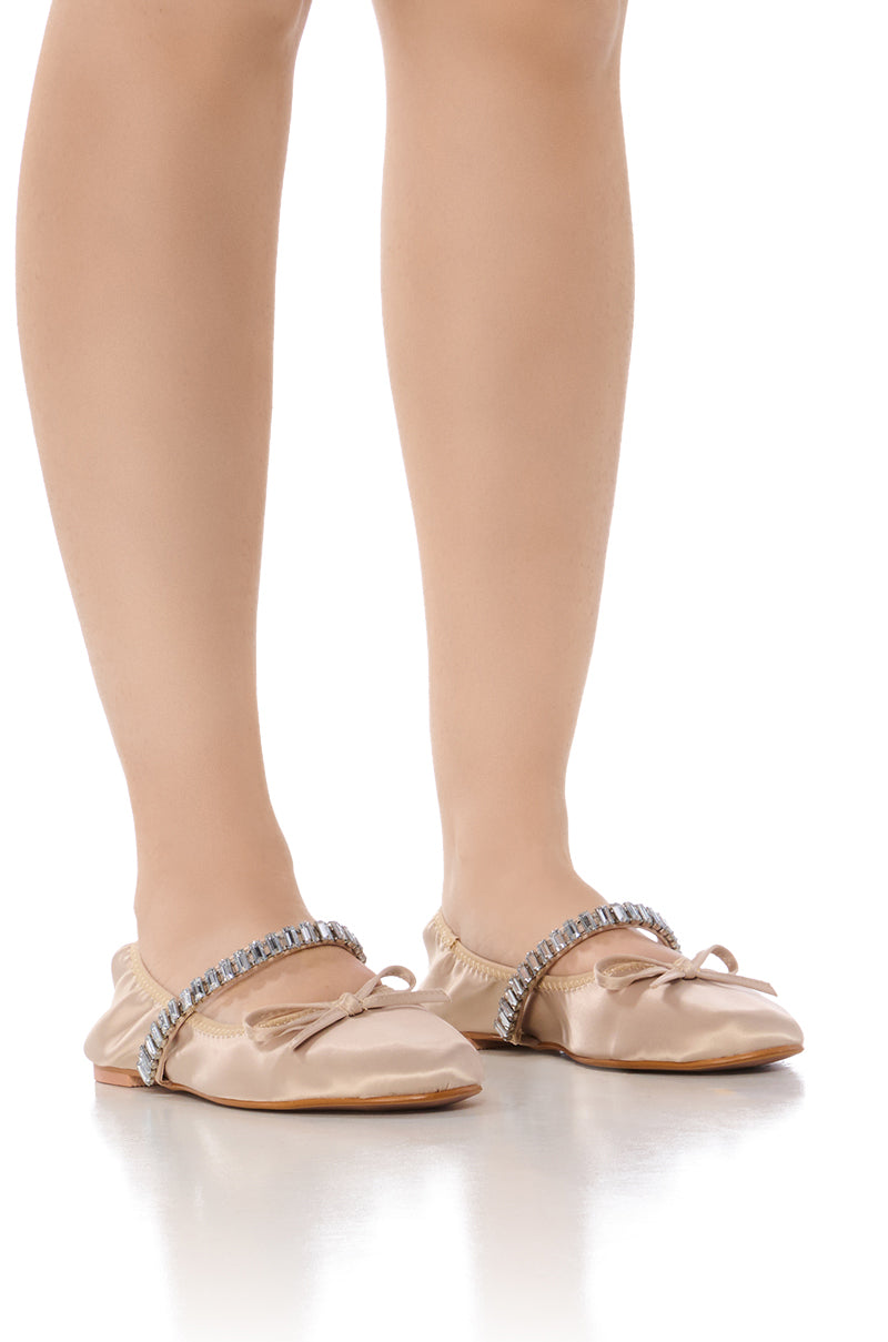 Front View Azalea Wang Ballet Diamante Nude Flat