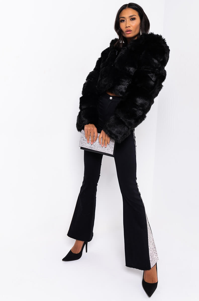 Full View Azalea Wang Bape Faux Fur Panel Jacket in Black