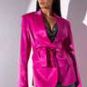 Front View Azalea Wang Bar None Satin Blazer With Tie Sash