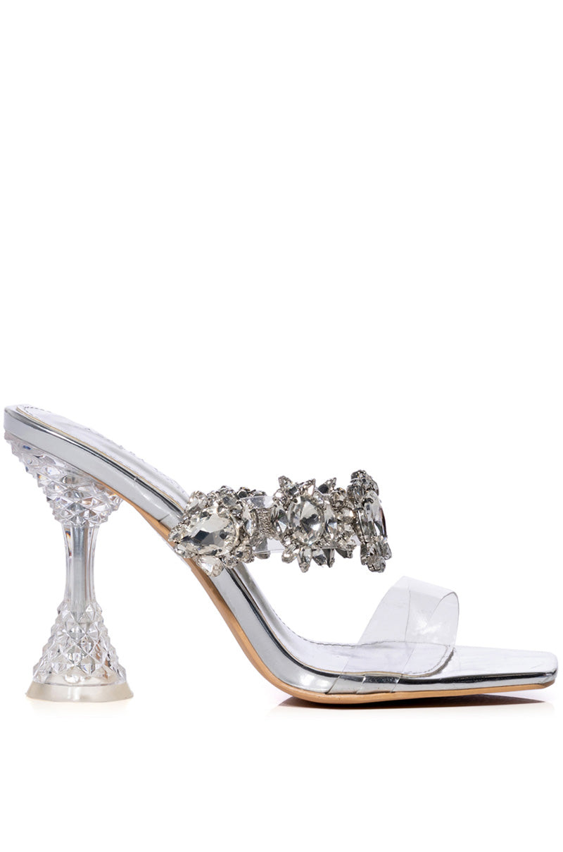 Side View Azalea Wang Barbados Chunky Jewel Mule In Silver