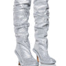 Front View Azalea Wang Barefoot Silver Over The Knee Rhinestone Boot