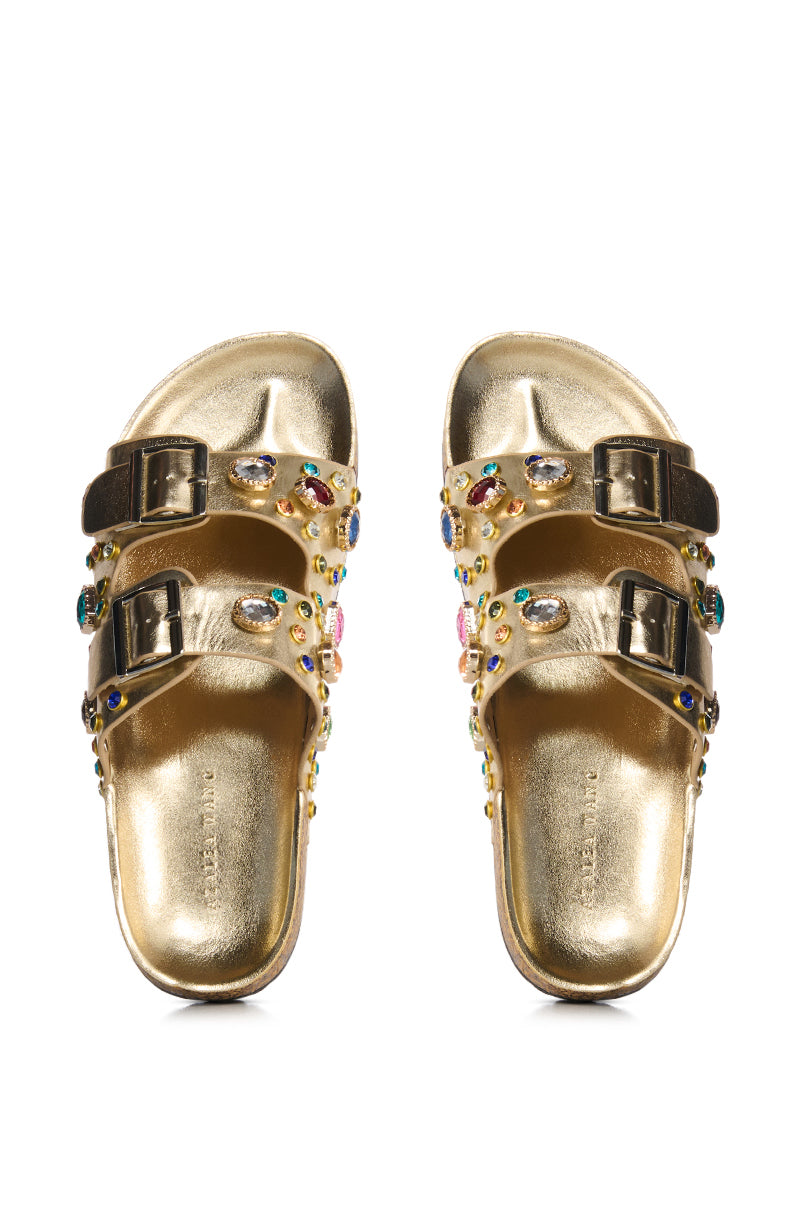 Side View Azalea Wang Bayleaves Gold Embellished Sandal 11