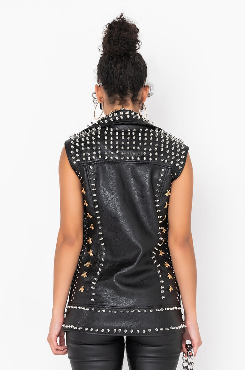 Full View Azalea Wang Beehive Studded Out Oversized Moto Vest 4