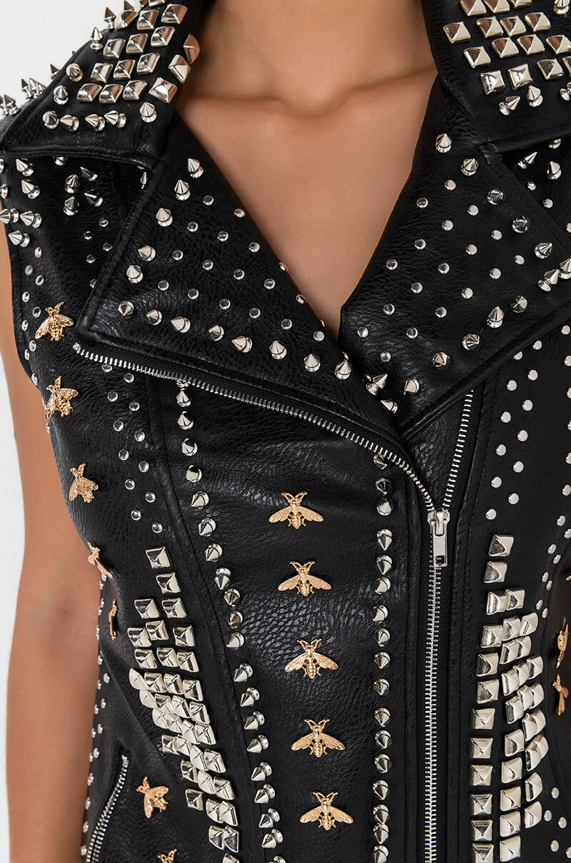 Extra View Azalea Wang Beehive Studded Out Oversized Moto Vest 5