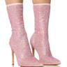 Front View Azalea Wang Behida Pink Sparkle Sock Bootie