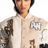 Front View Azalea Wang Beige Ruela Varsity Jacket