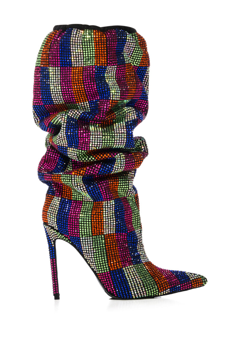 Detail View Azalea Wang Belen Multi Checkerboard Rhinestone Detail Boot