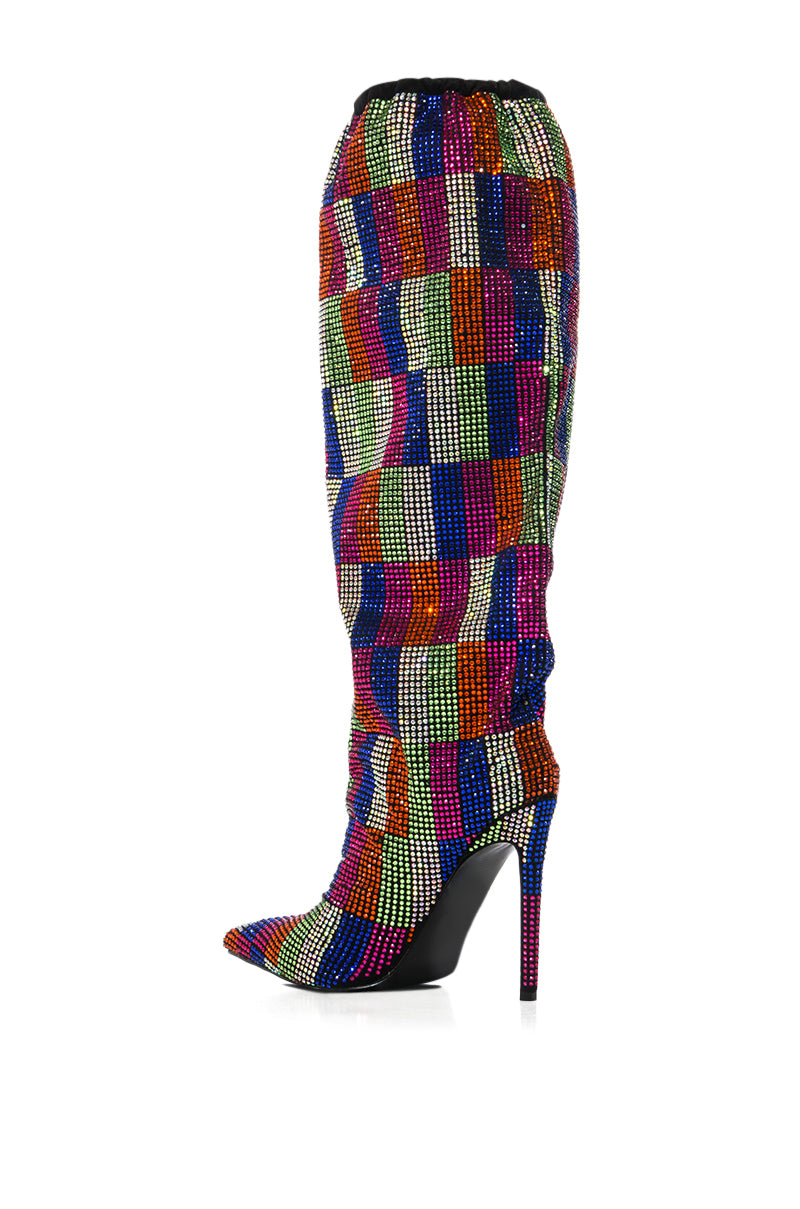 Extra View Azalea Wang Belen Multi Checkerboard Rhinestone Detail Boot