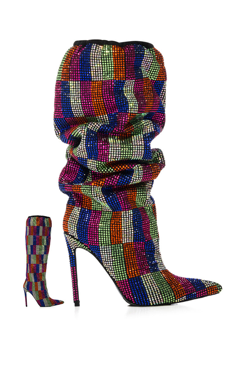 Extra View Azalea Wang Belen Multi Checkerboard Rhinestone Detail Boot