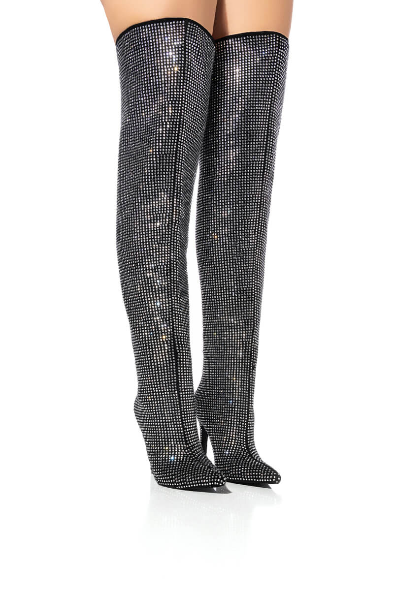 Front View Azalea Wang Bella Bling Stiletto Boot In Black