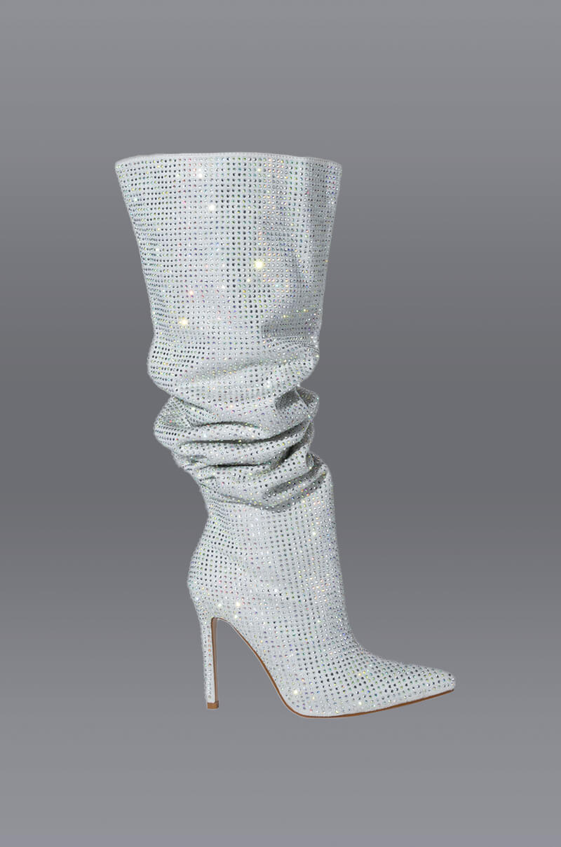 Back View Azalea Wang Bella Bling Stiletto Boot In Silver 5