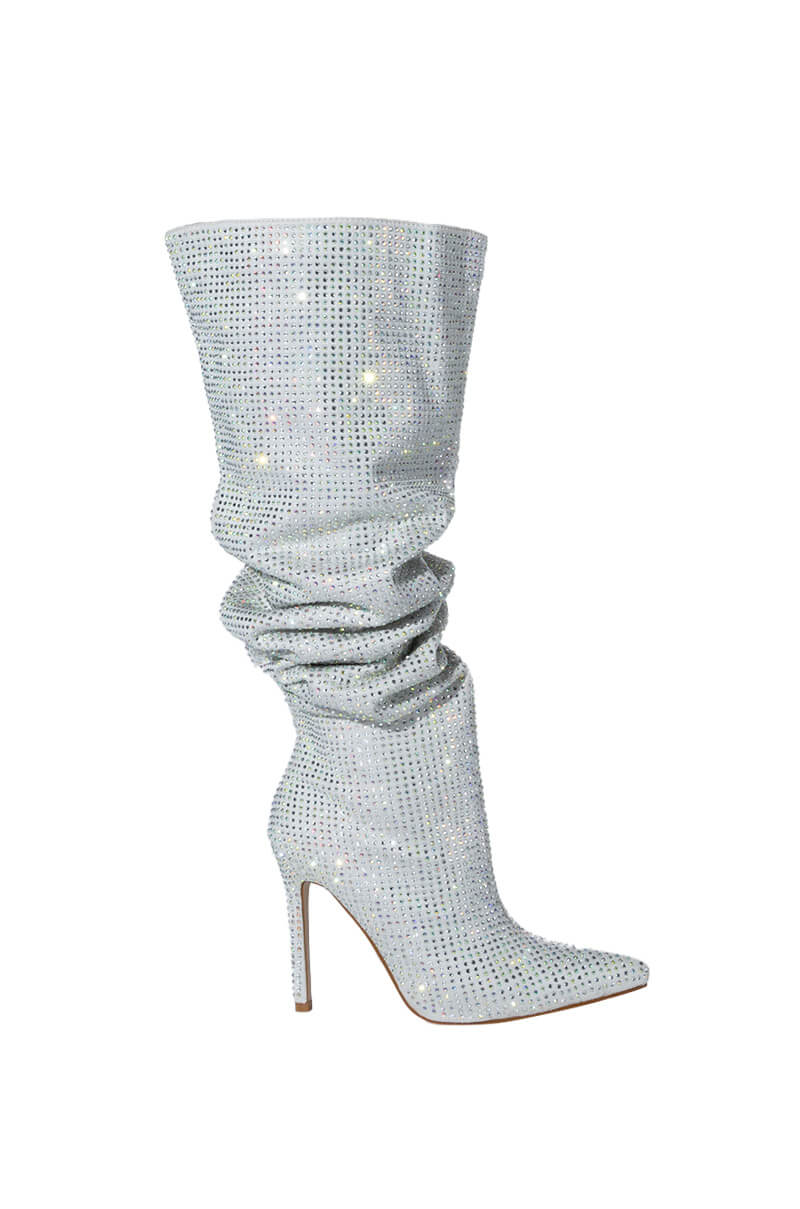 Detail View Azalea Wang Bella Bling Stiletto Boot In Silver 6