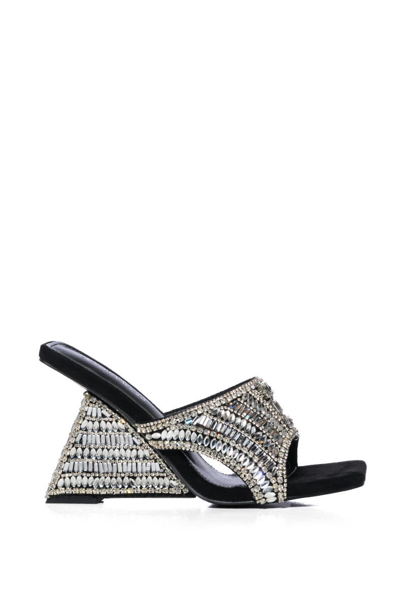 Side View Azalea Wang Besima Silver Embellished Wedge Sandal