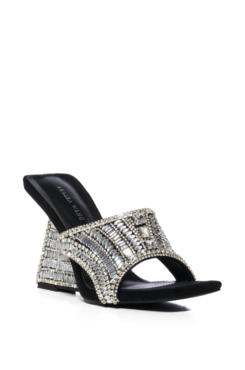Back View Azalea Wang Besima Silver Embellished Wedge Sandal