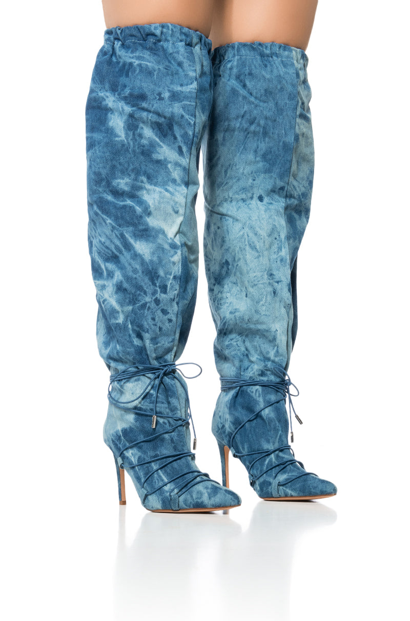 AZALEA WANG BEXLEY ACID WASH DENIM SLOUCH BOOT IN BLUE view 0
