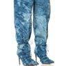 Front View Azalea Wang Bexley Acid Wash Denim Slouch Boot In Blue