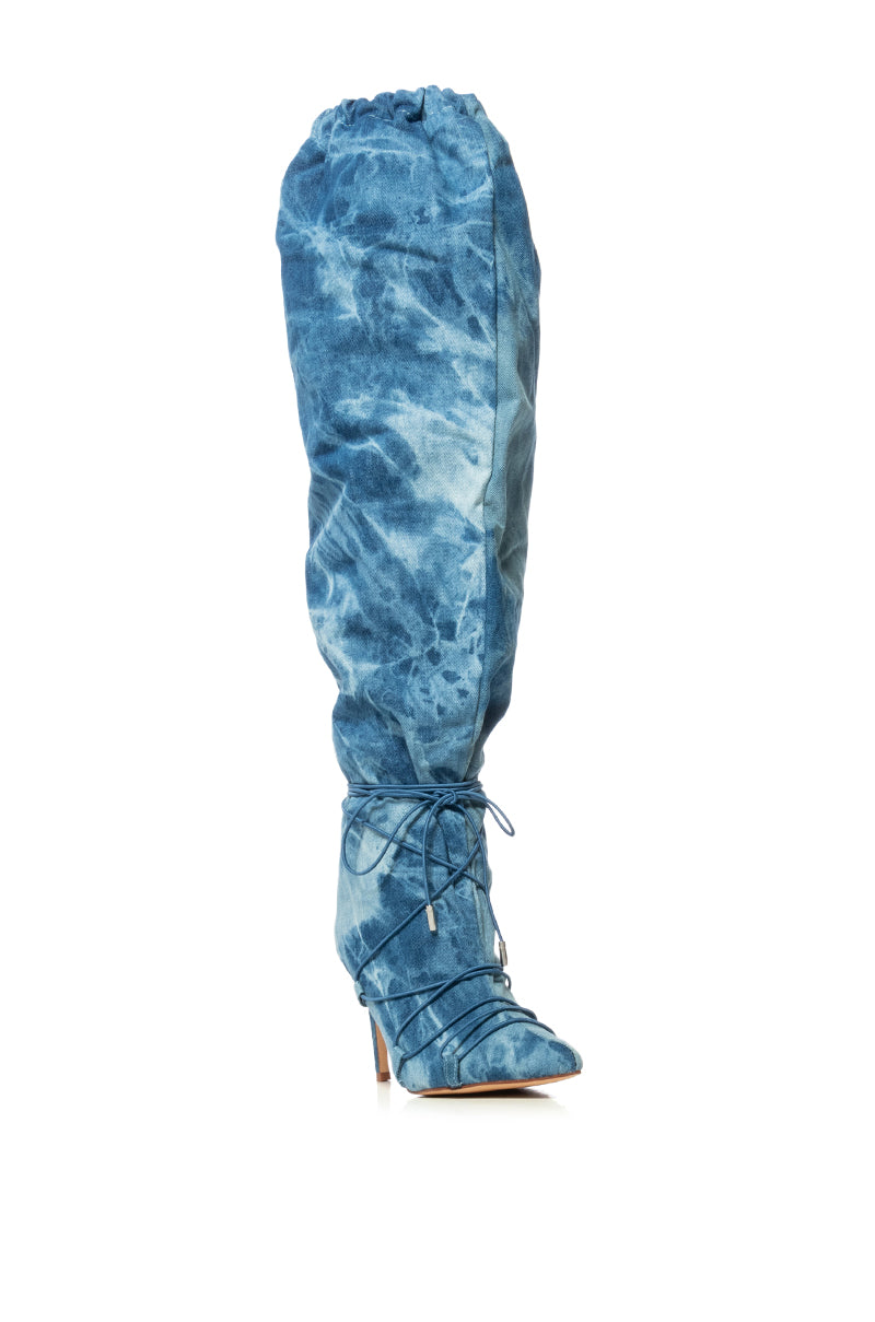 Extra View Azalea Wang Bexley Acid Wash Denim Slouch Boot In Blue