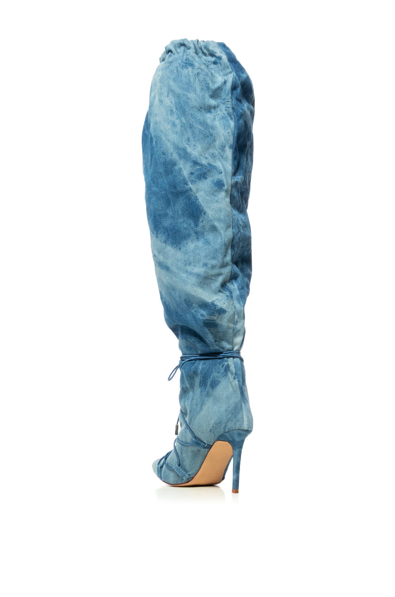 Extra View Azalea Wang Bexley Acid Wash Denim Slouch Boot In Blue