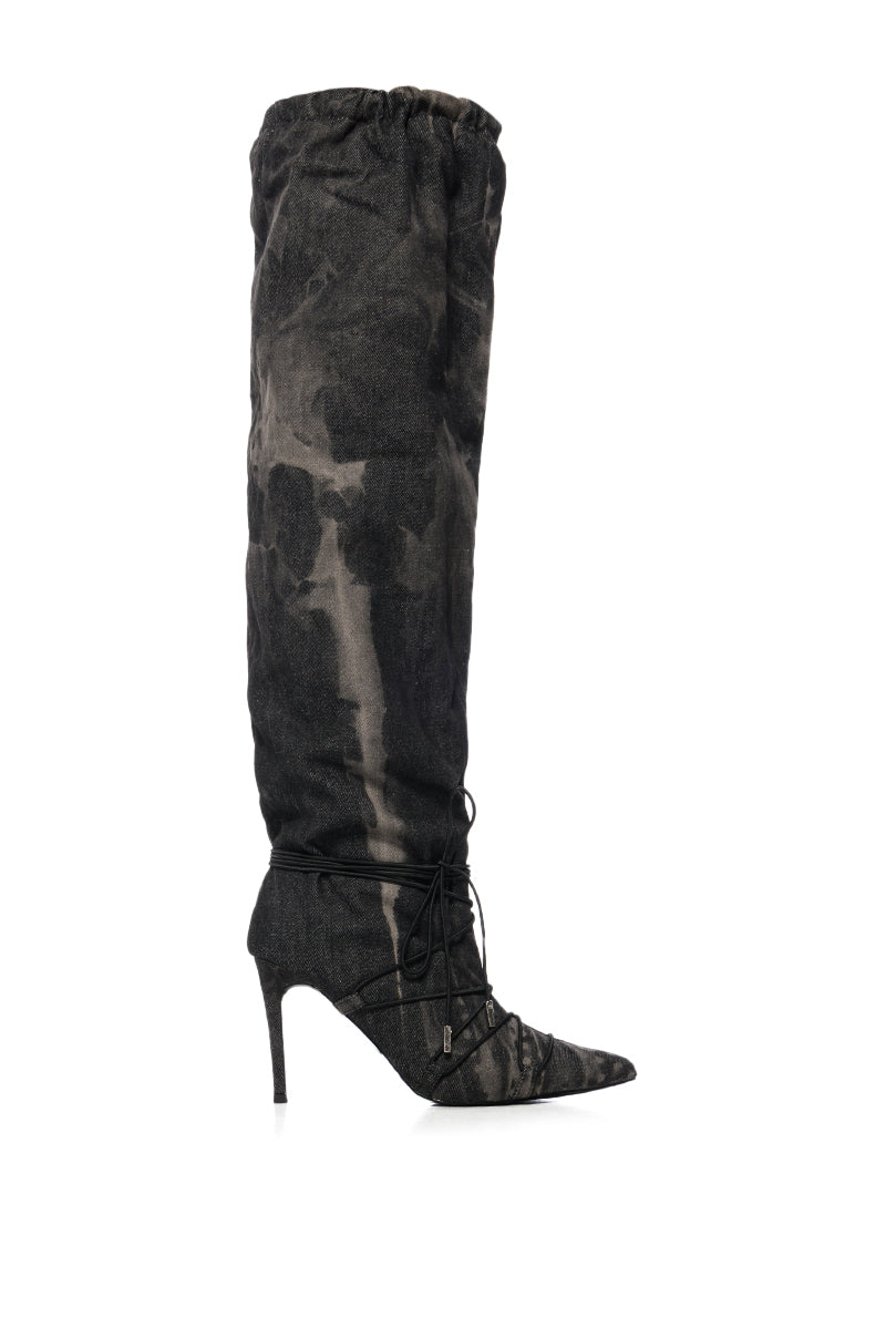 Side View Azalea Wang Bexley Acid Wash Denim Slouch Boot In Grey