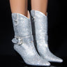 Front View Azalea Wang Big Slay Rhinestone Embellished Western Bootie In Silver