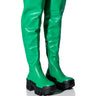 Front View Azalea Wang Big Stepper Thigh High Flatform Boot In Green