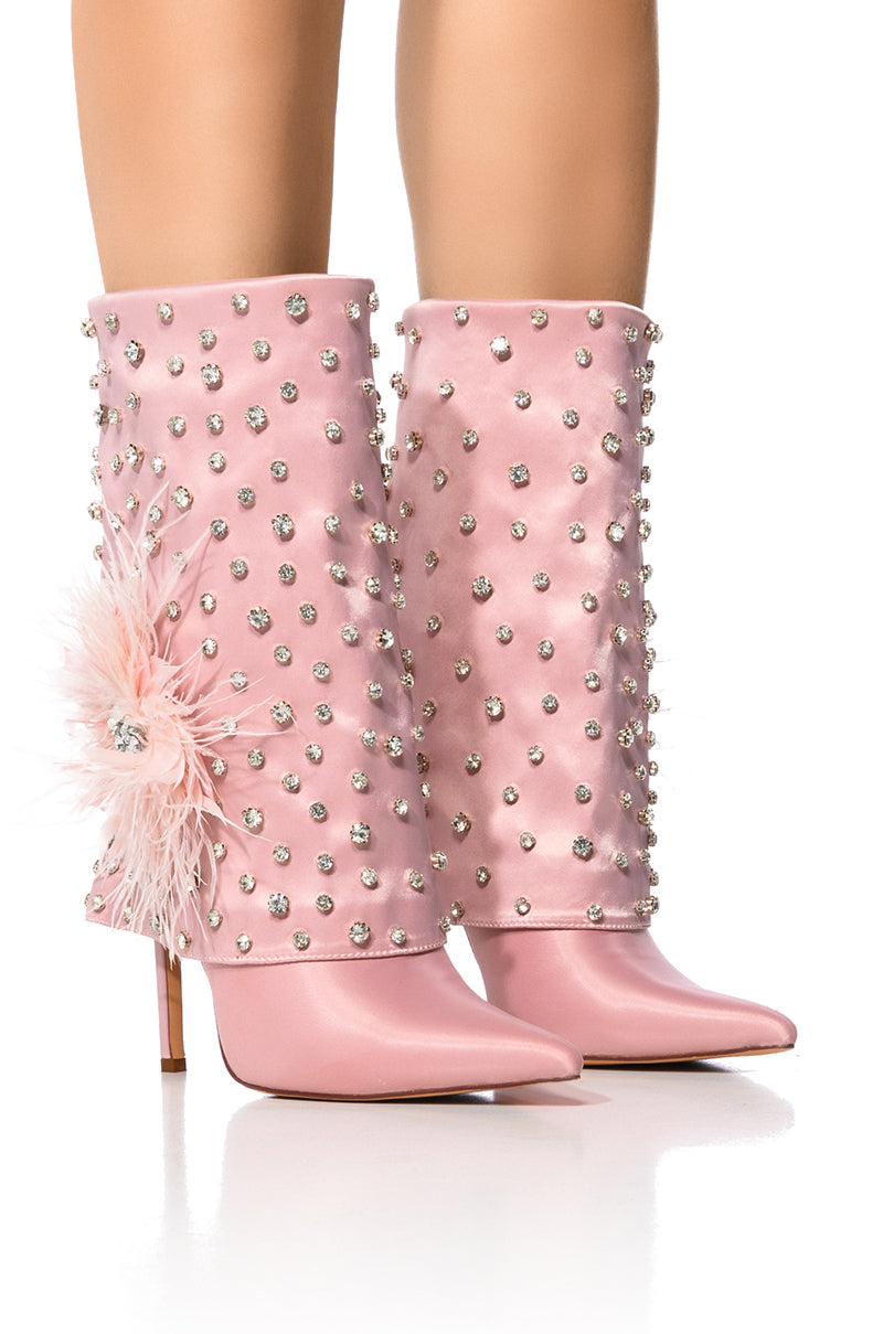AZALEA WANG BLAISE PINK DIAMOND STUDDED BOOT WITH FLOWER DETAIL view 0