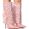 Front View Azalea Wang Blaise Pink Diamond Studded Boot With Flower Detail