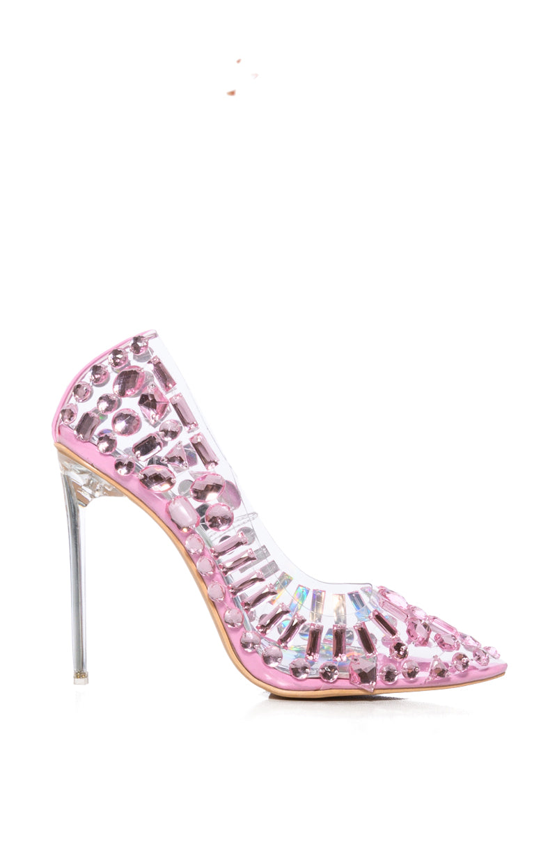 Side View Azalea Wang Blakely Embellished Pvc Stiletto Pump In Pink 1