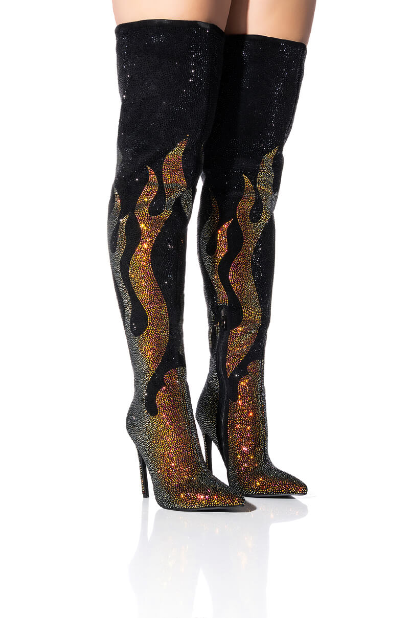 Front View Azalea Wang Bling Of Fire Stiletto Boot In Black