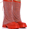 Front View Azalea Wang Bloomfield Embellished Boot In Red