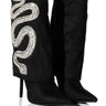 Front View Azalea Wang Bold Bling Rhinestone Snake Fold Over Bootie In Black