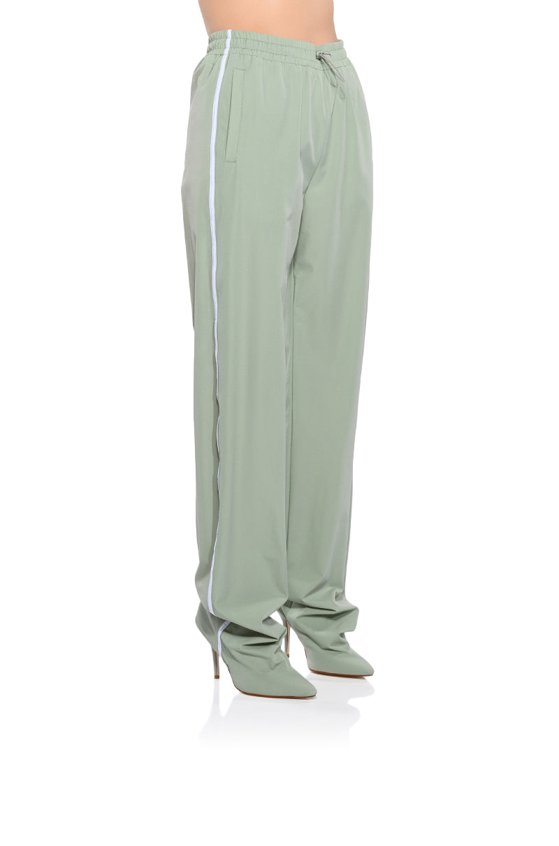 Front View Azalea Wang Boot Track Pant In Sage Green