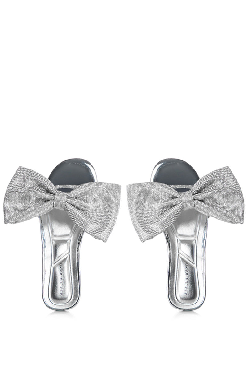 Side View Azalea Wang Bowton Silver Bow Detail Flat Sandal