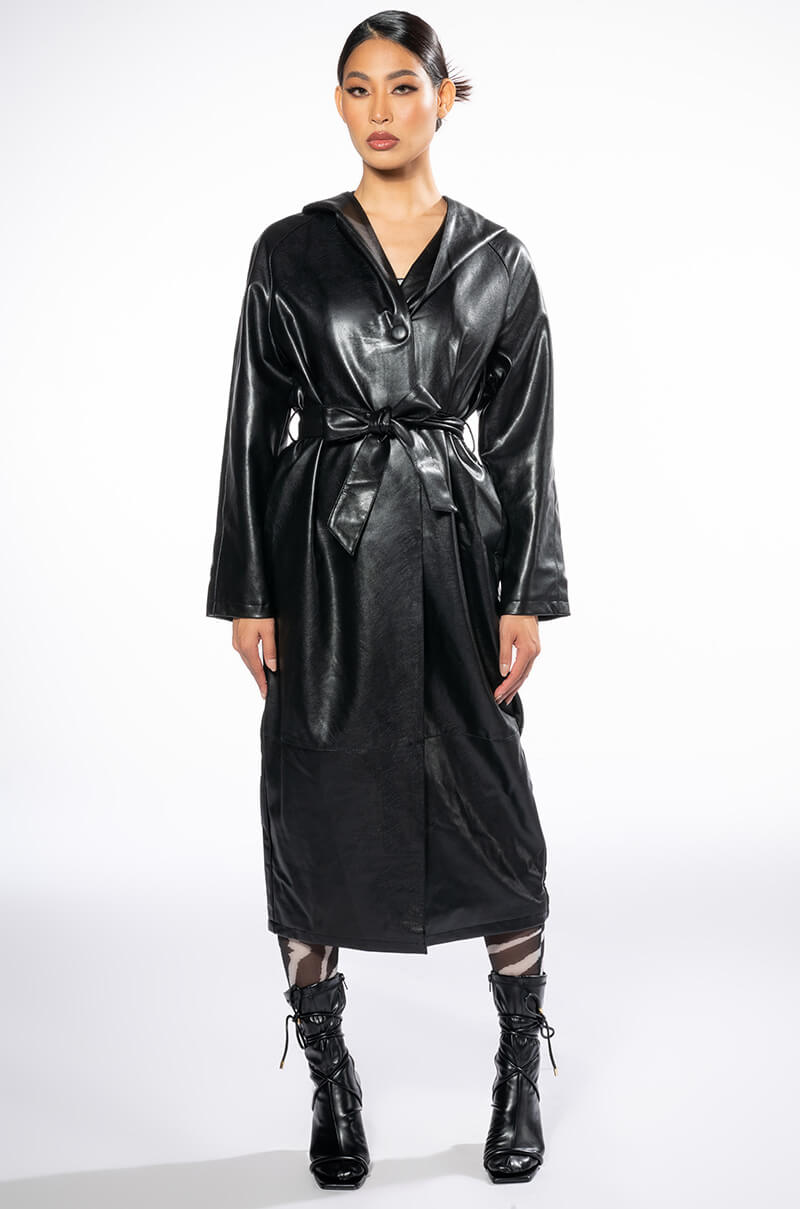 Full View Azalea Wang Bring The Drama Pu Hooded Trench Coat
