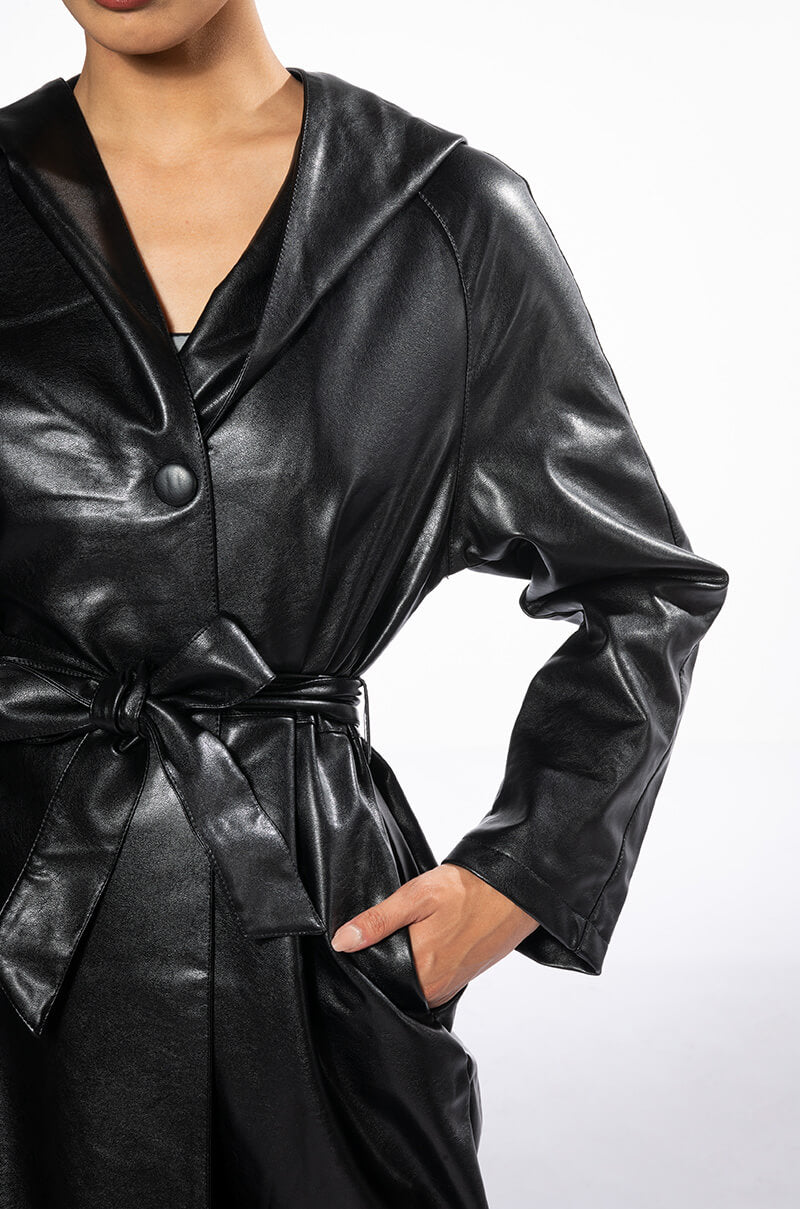 Extra View Azalea Wang Bring The Drama Pu Hooded Trench Coat