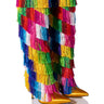 Front View Azalea Wang Bring The Party Knee High Boot With Rainbow Fringe