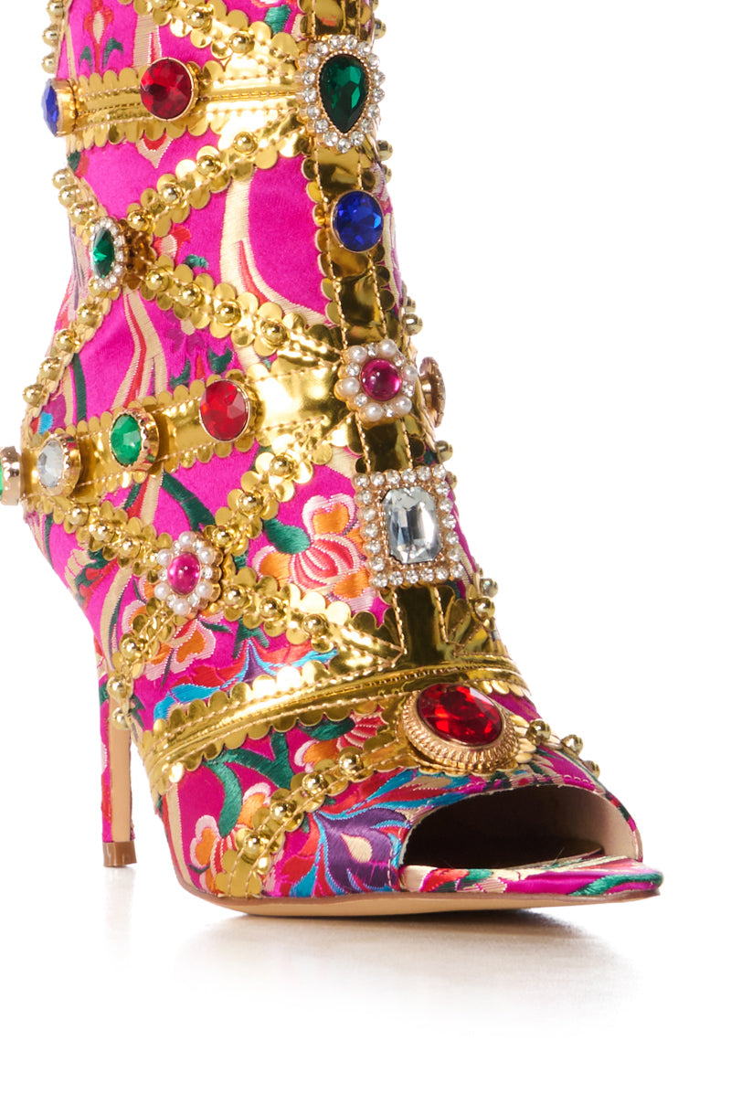 Full View Azalea Wang Bristow Brocade Embellished Open Toe Bootie In Pink 4