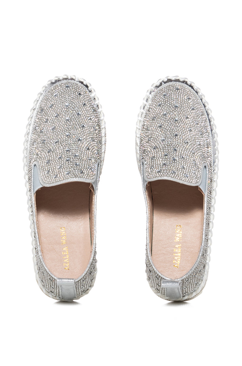 Side View Azalea Wang Brittany Silver Rhinestone Sneaker