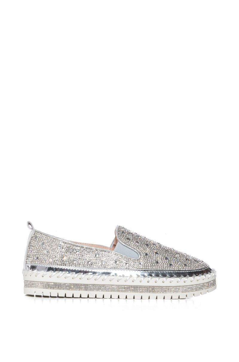 Back View Azalea Wang Brittany Silver Rhinestone Sneaker