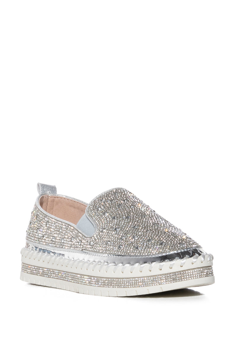 Detail View Azalea Wang Brittany Silver Rhinestone Sneaker