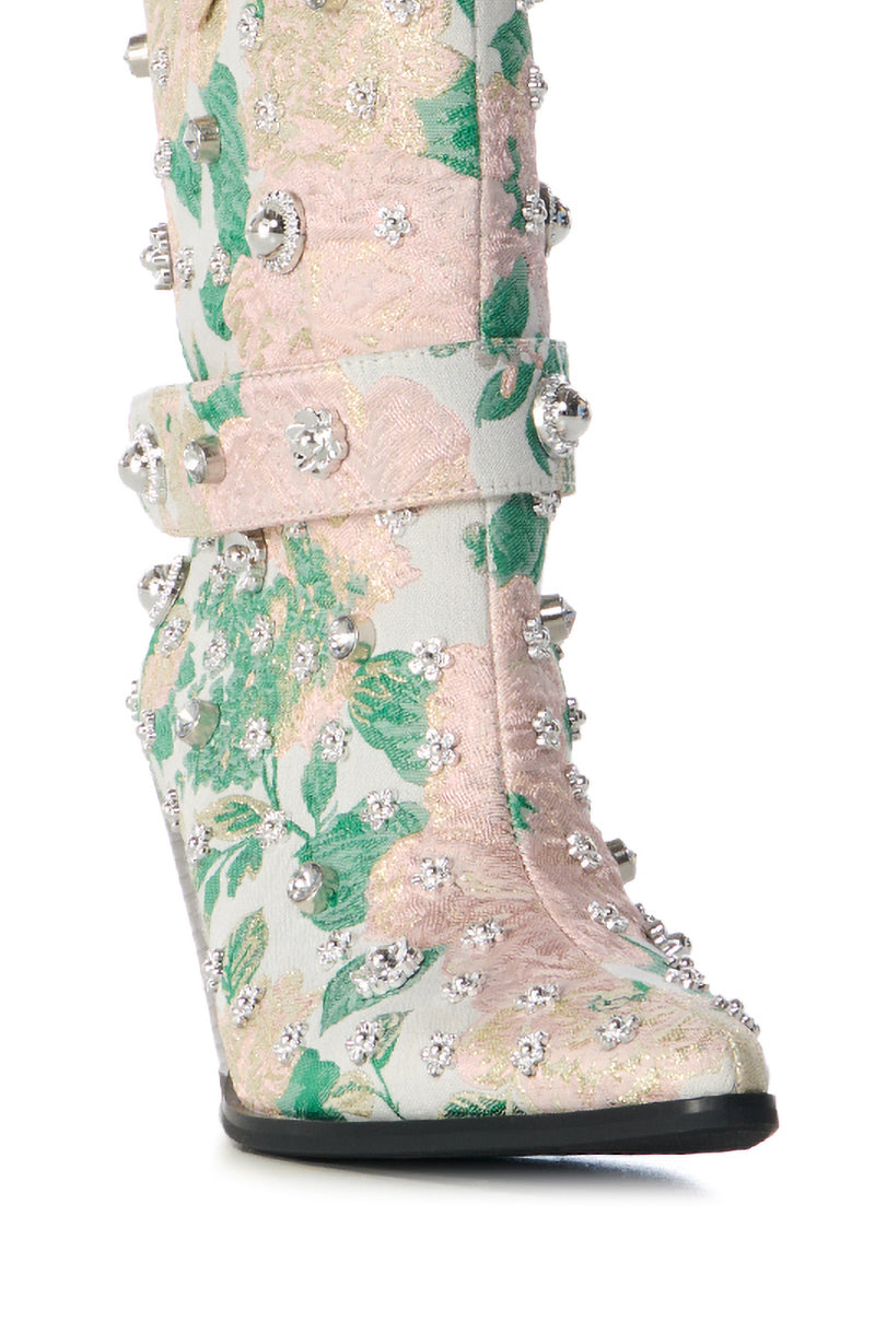 Full View Azalea Wang Brocade Blush Western Bootie
