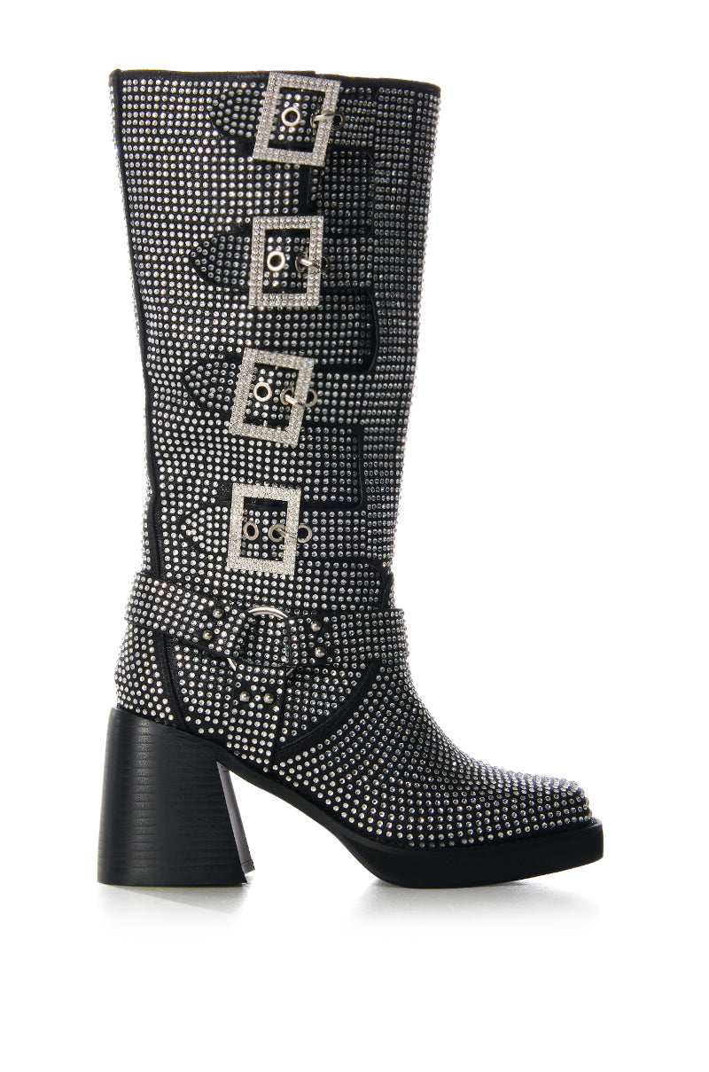 Side View Azalea Wang Bronson Black Rhinestone Embellished Boot 2