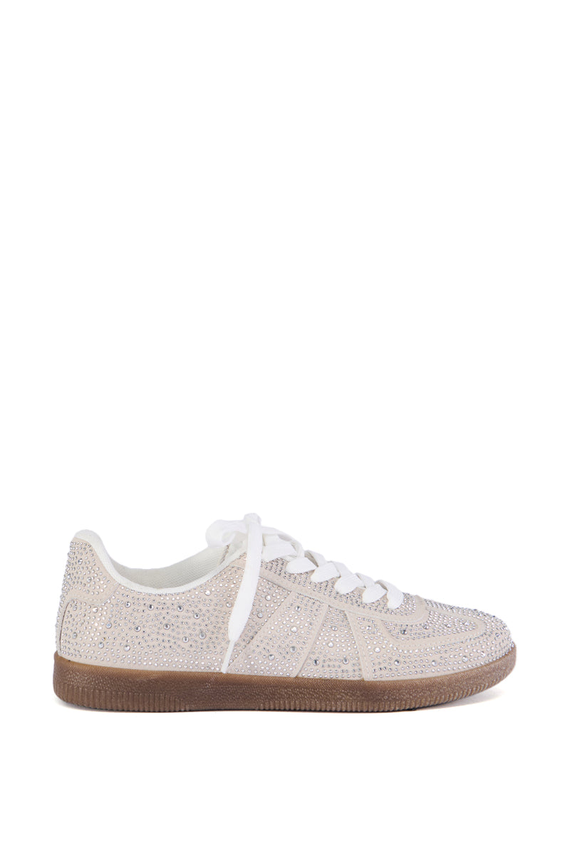 Side View Azalea Wang Bryar Silver Embellished Sneaker